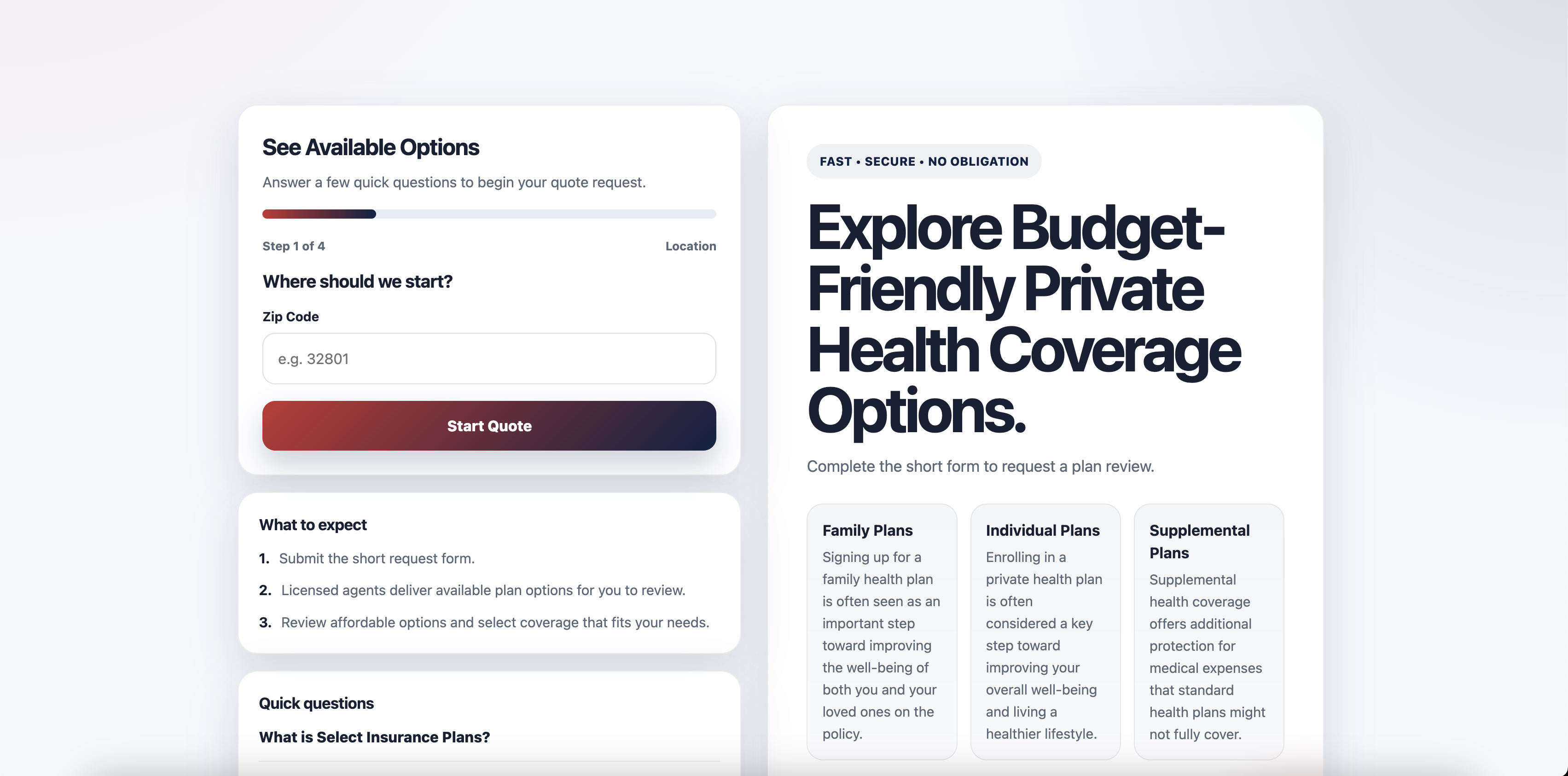 Select Insurance Plans Website Preview